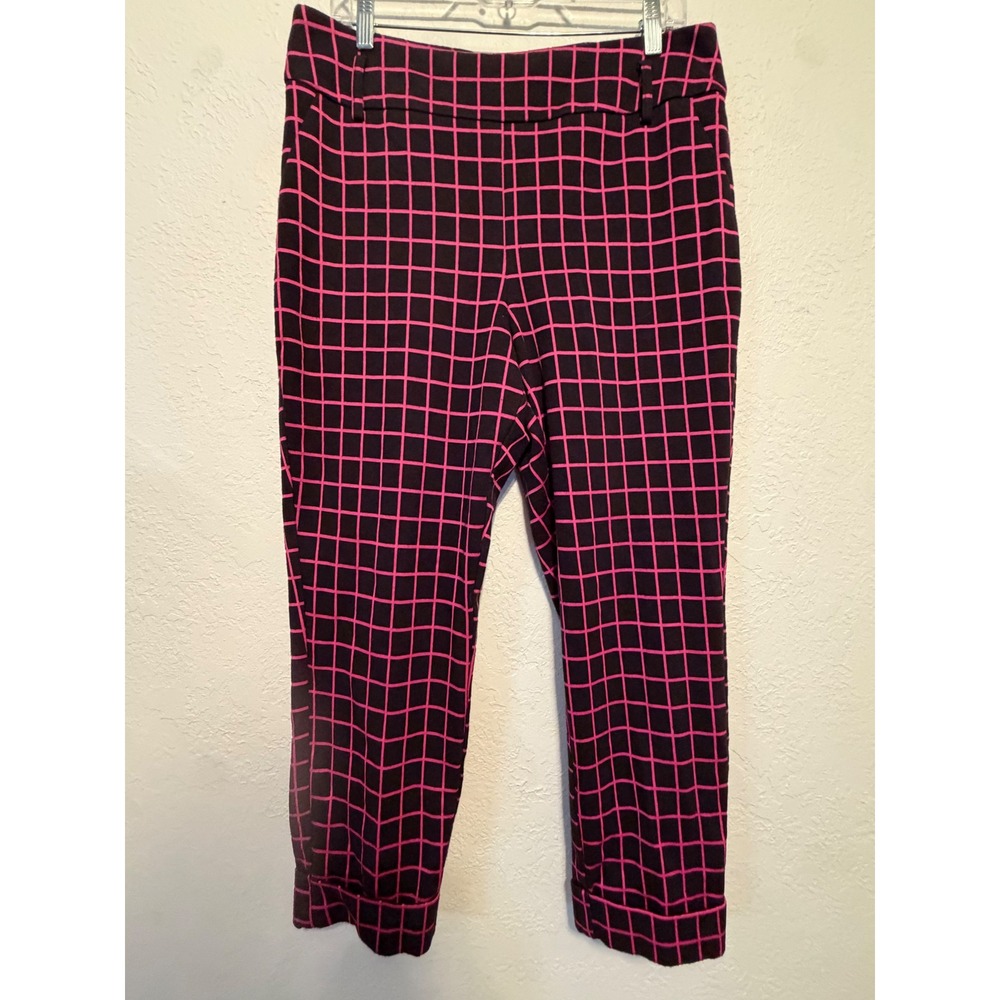 New York & Company 7th Avenue Pink Black Grid Ankle Pants Large Windowpane Check